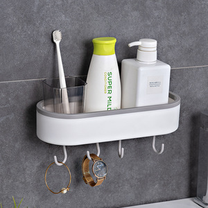 Yimei Hair Dryer Holder Wall Mounted <b>Storage</b> <b>Rack</b> Grey Rectangular Bathroom Organizer With Hook For Shampoo Bottle And Loofah - Product Image 2
