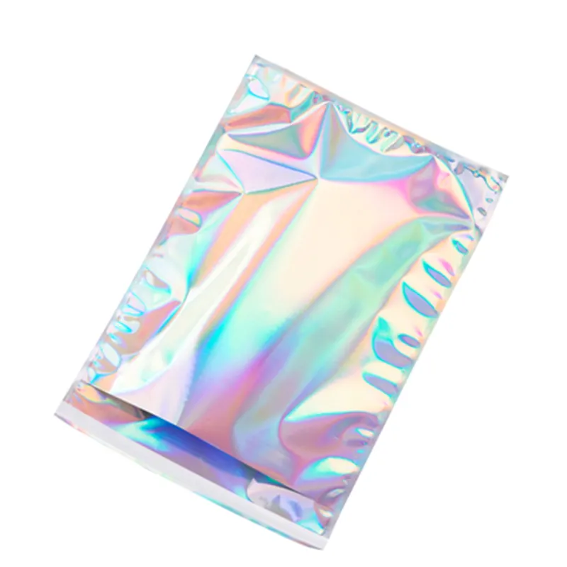 Cheap Clear Iridescent Front Silver Backed Aluminized Plastic Packaging Mylar Ziplock Holographic Laser Bag