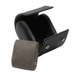 WRIZA Étui à montre simple en cuir véritable pour hommes et femmes |   Organisateur de montres de voyage avec doublure en daim doux, fermeture à pression, noir - Product Image 1