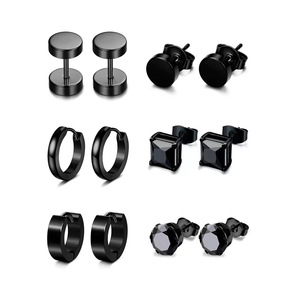 Juego de pendientes de acero inoxidable negro para hombre, aretes geométricos de 6 mm, joyería de regalo, piercing de moda - Product Image 1