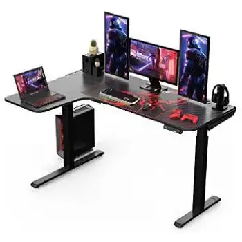 Mesa eléctrica de pie con forma de L, altura ajustable, larga, negra, para juegos de ordenador, oficina y casa
