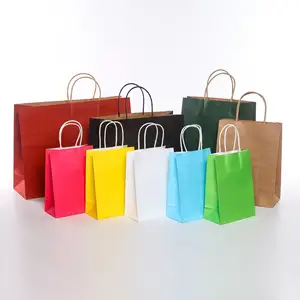 Take Away Food Packaging Paper Bags Recyclable Kraft Twisted Handle Paper Bags Flat Handle Paper Bags