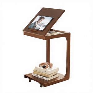 Chariot pour ordinateur portable en bois massif moderne, vente en gros, fabricant de mobilier intelligent B2B, table à collation mobile avec rangement - Product Image 3