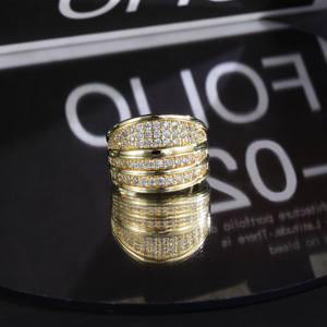 Gold Plated Multi-Layer Stacked <b>Ring</b> | Paved Cubic Zirconia Wide Band <b>Ring</b> | Luxury <b>Statement</b> <b>Ring</b> for Women - Product Image 3