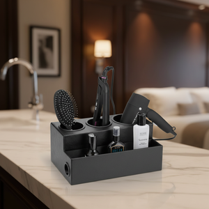 Organizador de Herramientas para el Cabello de Madera y Cuero de Primera Calidad, Soporte para Secador de Pelo, Organizador de Accesorios de Baño, Soporte para Encimera de Baño - Product Image 1