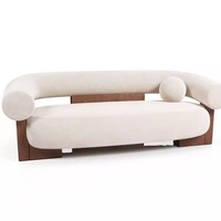 Canapé semi-circulaire en cuir minimaliste nordique, monoplace, avec coussin multifonctionnel et pieds en bois, disponible en plusieurs tailles