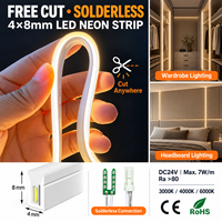 Bande LED néon 4x8mm découpable sur mesure, éclairage LED sans soudure, néon flexible pour éclairage sous armoire, DC24V Max 7W/m