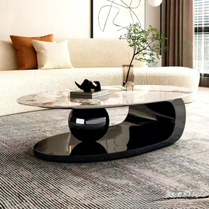 Set di Tavolini da Caffè Moderni e Lussuosi in Marmo Ovale Dorato, Design Elegante, Arredamento Centrale per Soggiorno - Product Image 5