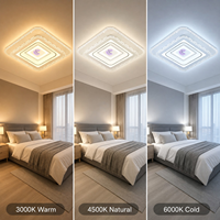 Plafonnier carré pour chambre à coucher, salon, bureau avec bordure centrale en plumes violettes, accents de lignes noires, 3 températures de couleur