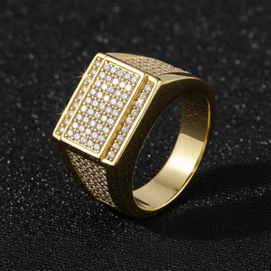 Men's Yellow <b>Gold</b> Moissanite <b>Cocktail</b> <b>Ring</b> Round Brilliant Cut Pave Setting Geometric Luxury Style Everyday Wear - Product Image 5