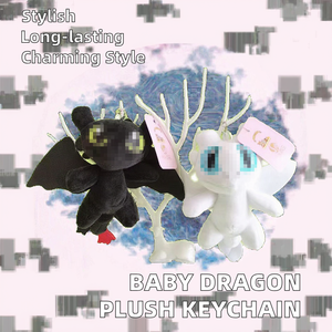 سلسلة مفاتيح رائعة من سبيكة التنين للأطفال باللون الأسود والأبيض وضوء الليل الغاضب للزوجين بدون أسنان على ظهره ساحر كرة هدية محسّنة - Product Image 5