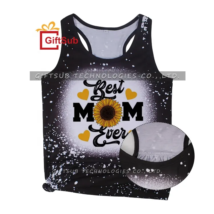 Factory wholesale sublimation blank bleach tank top 100% polyester scrunch racer back bleached tank tops for ladies women