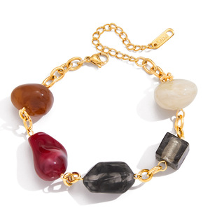 Fashion Beaded Bracelet Gold Chain Resin Stones <b>Toggle</b> Clasp Women's Jewelry Gift - Product Image 5
