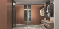 Système de placards sur mesure, design moderne, armoires de chambre à coucher, meubles en mélamine, placard gain de place avec porte à charnière et porte vitrée