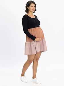 Robe d'allaitement colorée à manches longues et col en V, coupe trapèze, respirante, écologique, grande taille <span class=keywords><strong>pour</strong></span> femmes enceintes - Product Image 3