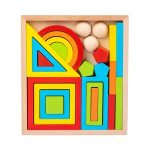 kids Building blocks wooden Montessori fidget toys toddler art geometric creative jigsaw rainbow Rainbow Nesting Stacking toys
