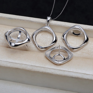 Ensemble de pendentifs carrés en argent S925, porte-boucles d'oreilles, porte-bague, 17 mm, perle, coquille de cheval, fond plat, porte-bijoux vide, accessoire de bricolage, bijoux de mode - Product Image 2