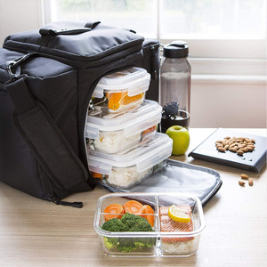 Hình chữ nhật Stackable 3 ngăn lưu trữ thực phẩm Prep <span class=keywords><strong>container</strong></span> Kính Bento <span class=keywords><strong>Box</strong></span> với nắp đậy - Product Image 6
