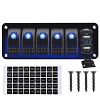 Panneau de commutation à bascule étanche 5 interrupteurs pour bateau marin 12V-24V avec double chargeur USB QC3.0 4.8A et voltmètre LED pour camion et voiture