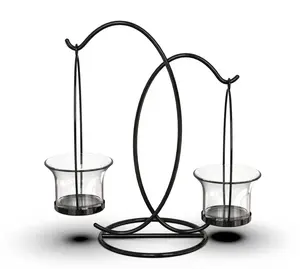 Artesanías de hierro negro de estilo nórdico con candelabro geométrico de cristal Luz de té para la decoración de accesorios de boda en casa