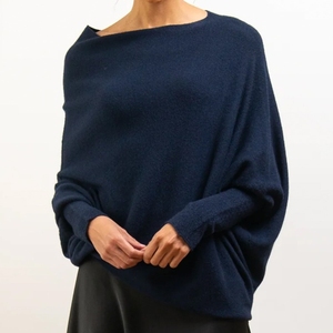 เสื้อสเวตเตอร์แบบสวมหัวของผู้หญิงแขนยาวคอกลมมีระบายสบายสีพื้น - Product Image 2