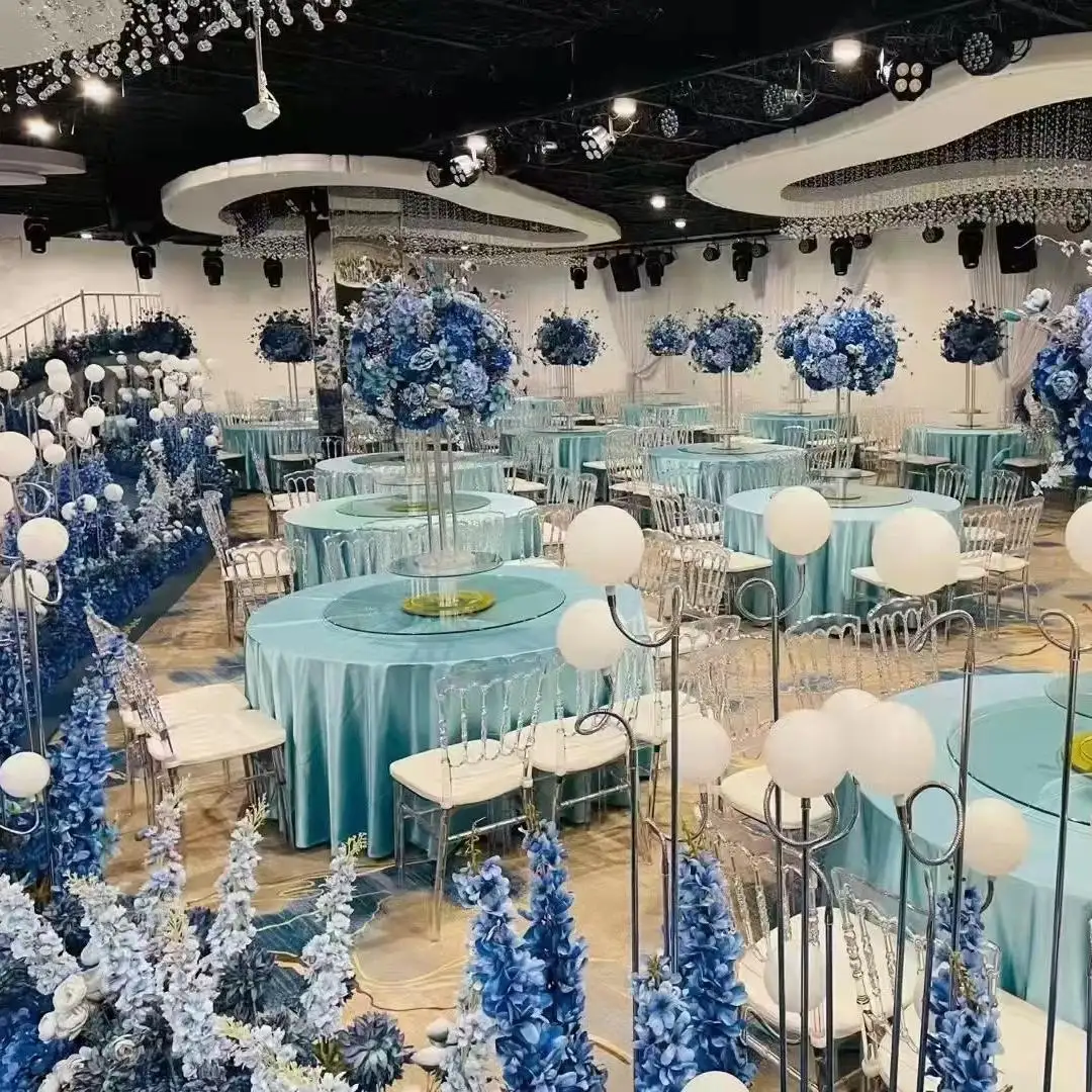 YJ price wholesale price dust blue artificial flowers arrangement 60 cm ball runner centerpiece