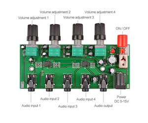 Carte de mixage audio stéréo 4 canaux Lecteur Amplificateur de <span class=keywords><strong>casque</strong></span> Carte de mixage <span class=keywords><strong>DIY</strong></span> NJM3414 Quatre entrées Une sortie AU-401 - Product Image 3