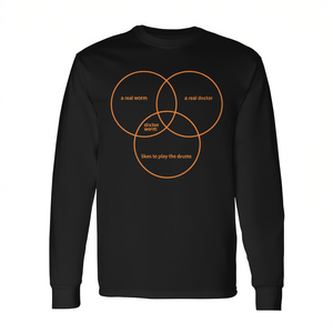 Camiseta de manga larga con diseño de diagrama Venn de un gusano real y un médico real que le gusta tocar el batería - Product Image 2