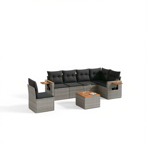 Conjunto de Sofás de Jardín de Ratán Gris, 6 Plazas, Muebles de Exterior Resistentes a la Intemperie, Diseño Contemporáneo - Product Image 1