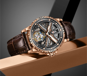 Montre AESOP Flying Tourbillon pour homme, bracelet en cuir noir, cadran squelette creux, montre mécanique de luxe étanche - Product Image 4