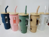 Gobelet en verre sans BPA 32oz en silicone avec couvercle en bambou tasse réutilisable tasse verres à boire pour café glacé