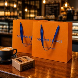Sacs en papier de luxe pour bijoux, personnalisés avec logo, blancs, imprimés, mats, carrés, petits, recyclables, épais, avec poignée, vente en gros - Product Image 5