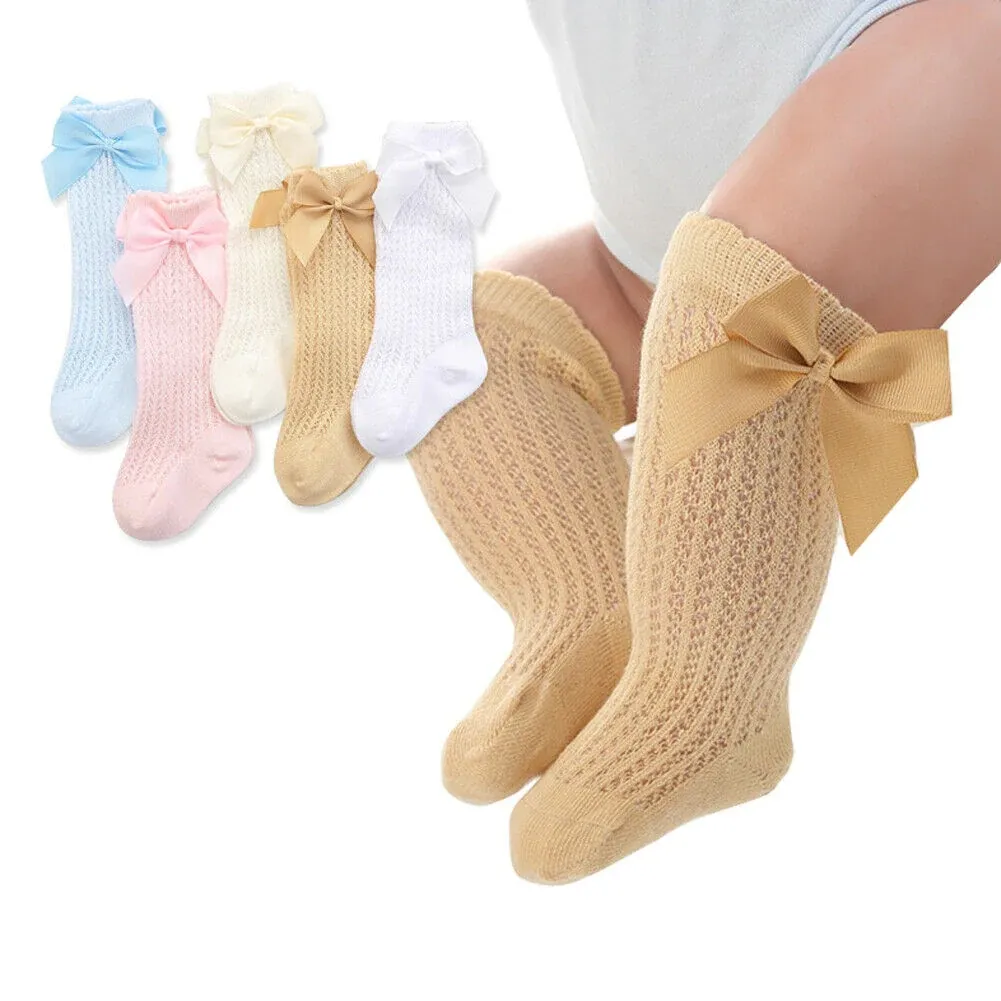 Dynamics Fancy Baby Knee High Socks Newborn Babies Bowknot Breathable Mesh Ultrathin Lovely Dress Socks High-quality Soft Cotton