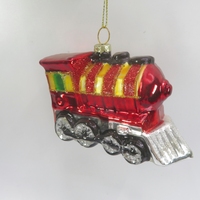 Hiasan Gantung Pohon Natal Bentuk Kereta Api Mutiara Cantik Merah Kuning Hijau Ornamen Kaca Figurine
