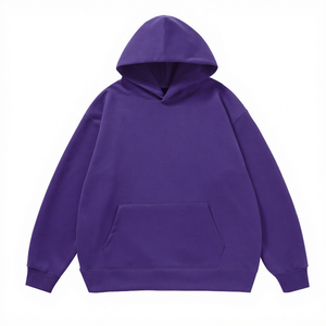 Men's Purple Hooded Sweatshirt Oversized Fit Solid Color Casual Knitted Cotton Fleece Autumn Wear - Product Image 1
