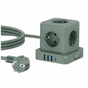 อะแดปเตอร์แปลงไฟแบบออลอินวัน Kabbol 5 ช่องเสียบแบบยุโรป พร้อมพอร์ต USB-C PD 30W ปลั๊กพกพาอเนกประสงค์ วัสดุ ABS - Product Image 1