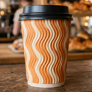 Vasos de Papel para Café con Diseño de Ondas Negras de Lujo, 8oz, 12oz, 16oz, Vasos Desechables para Bebidas Calientes con Logotipo Personalizado - Product Image 1