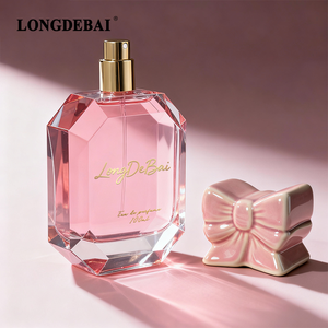 Nuevo Perfume para Mujer en Botella de Vidrio Cuadrada Plana de 100 ml, Botella Rosa con Tapa de Cerámica con Lazo de Mariposa - Product Image 6