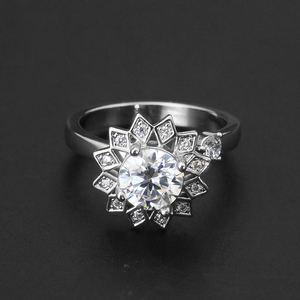 Bague ajustable et rotative en moissanite tournesol 1 carat 6,5 mm ronde D VVS1 plaqué or 18 carats, bijoux de mariage pour femmes, vente en gros personnalisée - Product Image 1