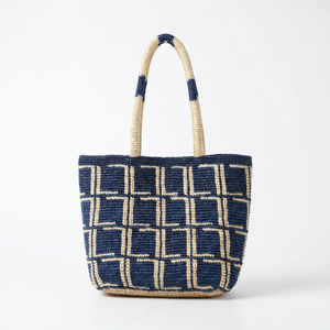 Sac fourre-tout en raphia perlé, prêt pour la plage, motif géométrique ethnique, durable, ouverture supérieure, deux poignées, capacité 3L+, pour femme - Product Image 2