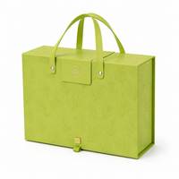 Boîte cadeau personnalisée vert citron avec poignée, motif feuille, logo MH doré à chaud, emballage cadeau de luxe vide avec ruban, usine OEM