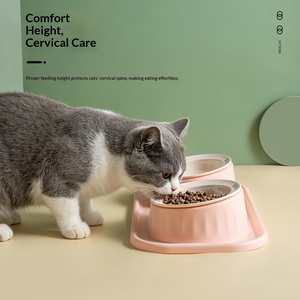 Ciotole Doppie in Ceramica Anti-Ribaltamento per Gatti, Ciotole Integrate per Cibo e Acqua per Cani, Protezione Cervicale, Facili da Pulire, Stile UFO - Product Image 2