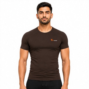 Chemises de compression à manches courtes pour hommes, tissu extensible, col rond, haut de sport respirant, écologique, séchage rapide - Product Image 1