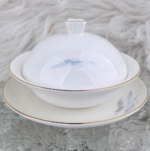 Service de vaisselle en porcelaine chinoise avec bord doré, motif montagne, compatible lave-vaisselle et micro-ondes, pour restaurant, maison et hôtel - Product Image 4
