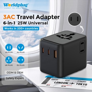 Worldplug GaN 25W, Cargador Rápido con 3 Tomas de CA, Adaptador de Viaje Universal Internacional con Doble USB Tipo-C <span class=keywords><strong>para</strong></span> Teléfono y Tableta - Product Image 1