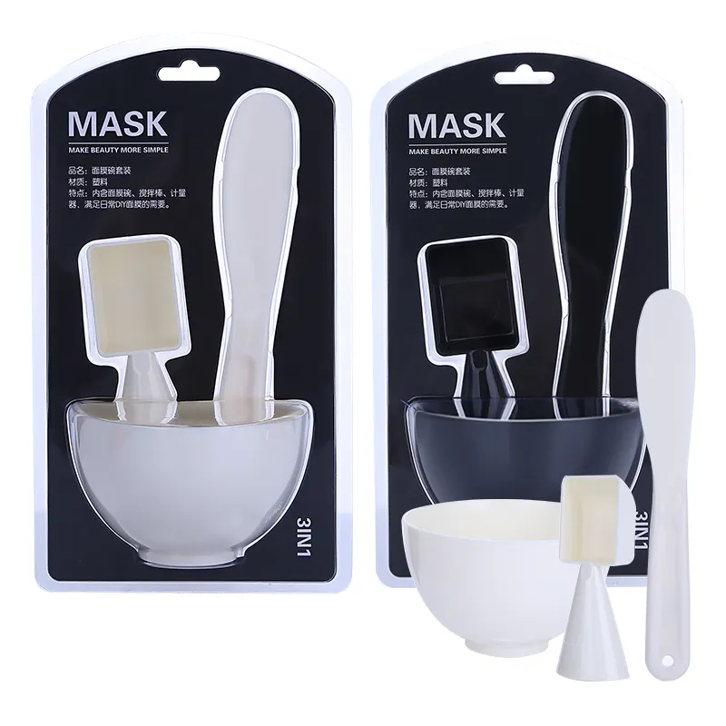 Lameila — bol pour masque Facial, de couleur noir et blanc, en plastique, ensemble avec cuillère et spatule, pour mélange de produits cosmétiques, à faire soi-même, 3 pièces, D0892
