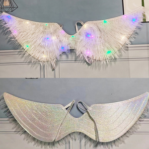 Festival Angel <strong>Neon</strong> Feathered Round Glowing Wings Back Decor for Little Girls Halloween Fairy Wings - Product Image 4