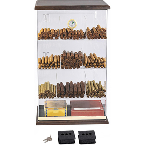 Humidor de exhibición de madera acrílica grande Humidor hecho a mano Caja de escritorio de tabaco de cedro con humidificador - Product Image 1