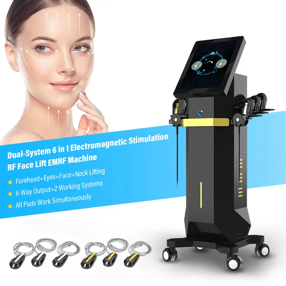 Sin tarjeta tipo EMRF 6 manijas Ems máquina de estiramiento facial PE máquina de estiramiento facial para frente y ojos & check & Neck lifting