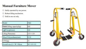 Hydraulique Heavy Duty 600 KG Manual Furniture Mover Outil de déménagement de meubles FM60 Furniture Lifter Transport Mover - Product Image 5